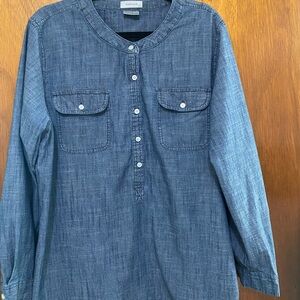 Van Heusen Blue Chambray 100% Cotton Henley Tunic Shirt XL